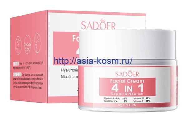 Restoring, rejuvenating cream Sadoer with vitamins E and C, nicotinamide and hyaluronic acid (02495)